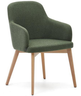 ATTA chaise avec accoudoirs en chenille coloris au choix et pieds en bois de hêtre massif finition naturelle fauteuil design