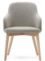 ATTA Silla con reposabrazos de chenilla color a elegir y patas de madera maciza de haya acabado natural sillón de diseño