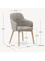 ATTA Silla con reposabrazos de chenilla color a elegir y patas de madera maciza de haya acabado natural sillón de diseño