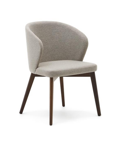 BARLOW choice of color in chenille and legs in solid beech wood with walnut finish chair with armrests design armchair