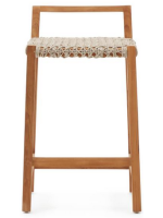 CHIN tabouret hauteur d'assise 67 cm en bois de teck massif et corde pour usage extérieur