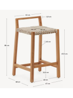 CHIN tabouret hauteur d'assise 67 cm en bois de teck massif et corde pour usage extérieur