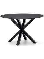 ACASC Mesa de 120 cm de diámetro con tapa en vidrio negro y diseño con base de metal negro