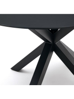 ACASC Mesa de 120 cm de diámetro con tapa en vidrio negro y diseño con base de metal negro