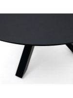 ACASC Mesa de 120 cm de diámetro con tapa en vidrio negro y diseño con base de metal negro