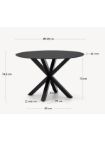 ACASC Mesa de 120 cm de diámetro con tapa en vidrio negro y diseño con base de metal negro