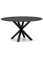 APEDAR 150 cm diameter table in black glass top and black metal base design
