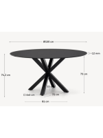 APEDAR 150 cm diameter table in black glass top and black metal base design