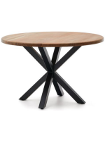 AFREID tavolo diam 120 o 150 cm piano in legno massello di acacia e base in metallo nero design