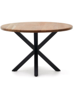 AFREID table diam 120 or 150 cm top in solid acacia wood and black metal base design