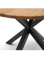 AFREID tavolo diam 120 o 150 cm piano in legno massello di acacia e base in metallo nero design