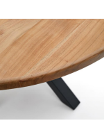 AFREID tavolo diam 120 o 150 cm piano in legno massello di acacia e base in metallo nero design