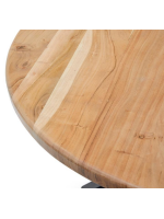 AFREID Table diam 120 ou 150 cm plateau en bois d'acacia massif et piètement métal noir design