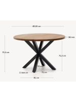 AFREID tavolo diam 120 o 150 cm piano in legno massello di acacia e base in metallo nero design