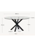 BASKET Ø 150 cm in black legs and tempered glass top fixed design table