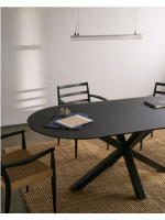 ARTANI 200x100 cm table in black glass top and black metal base design