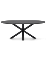 ARTANI 200x100 cm table in black glass top and black metal base design