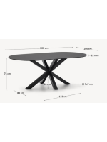 ARTANI 200x100 cm table in black glass top and black metal base design