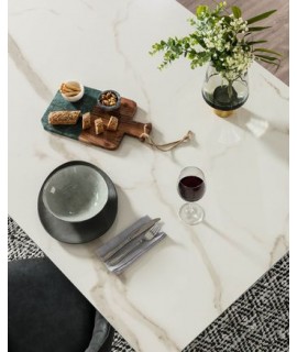 PERL 160 or 180 or 200 fixed ceramic stoneware glass top and black steel structure table