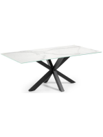 PERL 160 ou 180 ou 200 fixe plateau verre grès cérame et table structure acier noir