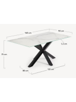 PERL 160 or 180 or 200 fixed ceramic stoneware glass top and black steel structure table