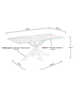 PERL 160 oder 180 oder 200 feststehende Keramik-Steinzeug-Glasplatte und Schwarz Stahlgestell-Tisch