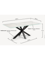 PERL 160 or 180 or 200 fixed ceramic stoneware glass top and black steel structure table