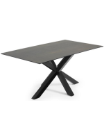 MONET 160 ou 180 ou 200 cm fixe avec plateau en porcelaine et pieds de table en acier noir