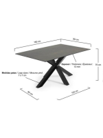 MONET 160 ou 180 ou 200 cm fixe avec plateau en porcelaine et pieds de table en acier noir