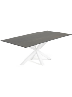 GOYO 160 ou 180 ou 200 cm fixe avec plateau en porcelaine et pieds de table en acier blanc