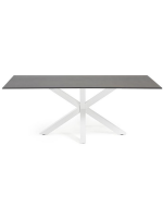 GOYO 160 ou 180 ou 200 cm fixe avec plateau en porcelaine et pieds de table en acier blanc