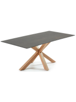 DALI Fija de 160 o 180 o 200 cm con tapa de porcelana y patas en metal con acabado en madera natural