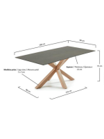 DALI Fija de 160 o 180 o 200 cm con tapa de porcelana y patas en metal con acabado en madera natural