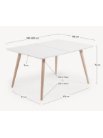 ISLAND table 140X90 extendable 220 natural wood legs white lacquered top