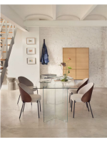PLANO Mesa fija de 180 o 200 cm toda en cristal templado transparente para salón comedor salón o estudio de diseño
