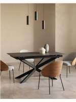 MILANO table 160 extensible 210 cm avec plateau en vitro et pieds en métal peint avec mobilier de designer