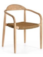 ELEGANTE chair with armrests choice of color in rope and legs in eucalyptus wood garden or terrace design