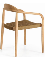 ELEGANTE chair with armrests choice of color in rope and legs in eucalyptus wood garden or terrace design