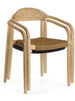 ELEGANTE chair with armrests choice of color in rope and legs in eucalyptus wood garden or terrace design