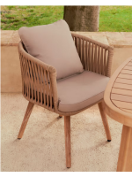ESTER structure de fauteuil en corde d'aluminium en polyéthylène pieds en bois et coussins en tissu pour l'extérieur