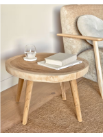 KUTA mesa de centro con tapa redonda de madera maciza de mungur y patas de madera de teca