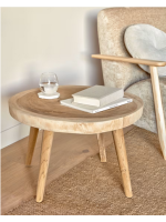 KUTA table basse avec plateau rond en bois de mungour massif et pieds en bois de teck