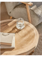 KUTA table basse avec plateau rond en bois de mungour massif et pieds en bois de teck