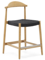 BIRNAX stool with seat h 62 cm in solid natural acacia wood and black rope for indoors or outdoors