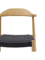 BIRNAX stool with seat h 62 cm in solid natural acacia wood and black rope for indoors or outdoors