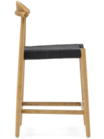 BIRNAX stool with seat h 62 cm in solid natural acacia wood and black rope for indoors or outdoors