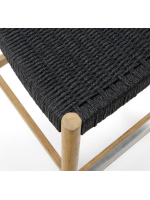 BIRNAX stool with seat h 62 cm in solid natural acacia wood and black rope for indoors or outdoors