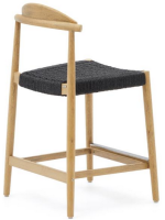 BIRNAX stool with seat h 62 cm in solid natural acacia wood and black rope for indoors or outdoors