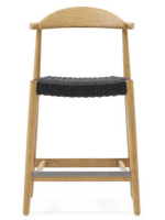 BIRNAX stool with seat h 62 cm in solid natural acacia wood and black rope for indoors or outdoors