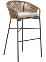 SEATTLE hauteur d'assise 80 cm tabouret en corde et en métal au choix de couleurs pour terrasses jardin et intérieures